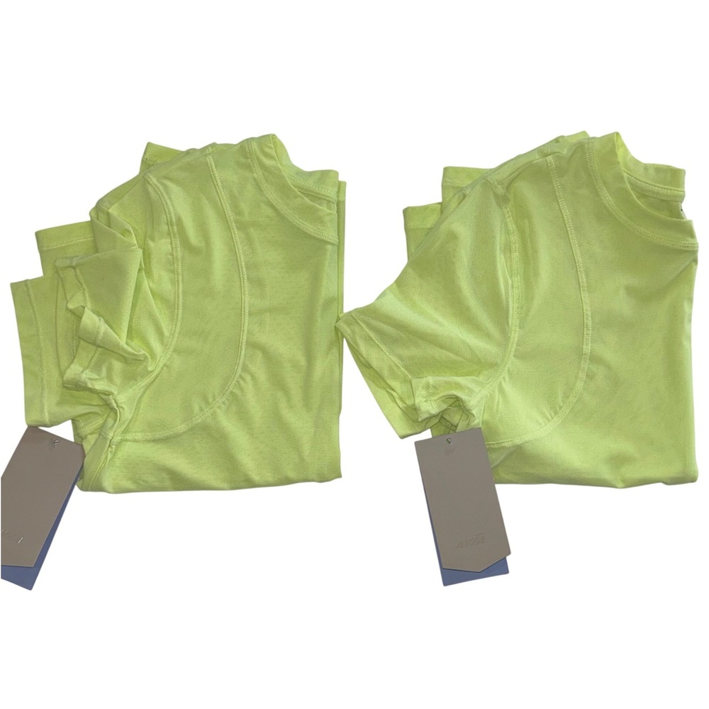 Avia Womens Mesh Seamed Tee Neon Green Athletic Shirt Small Lot of 2